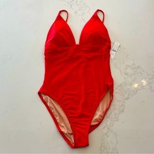 J Crew Plunge One Piece Swimsuit Bright Cerise NWT